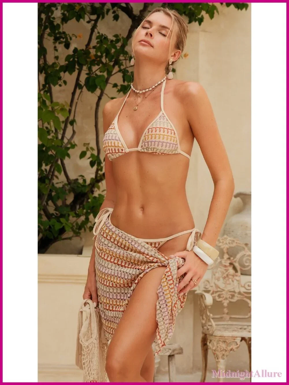 Halter Triangle Bikini Set with Sarong for Women 3 Piece Swimwear